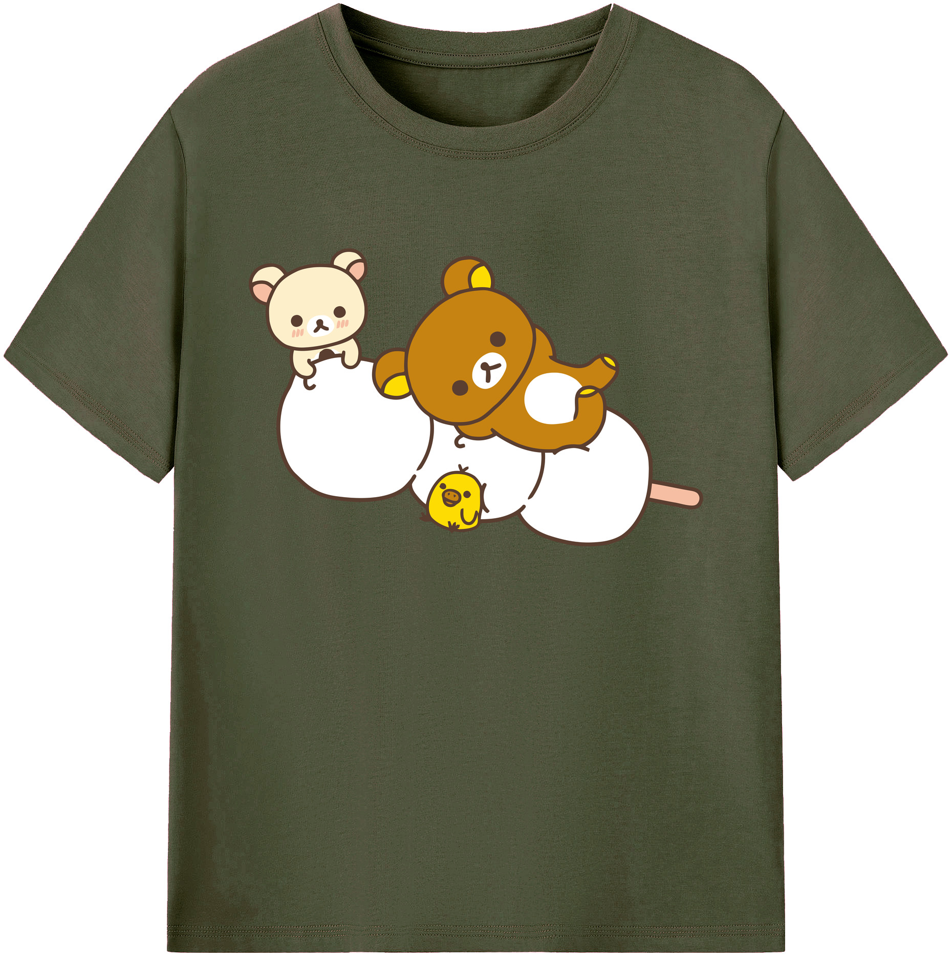 （画像用） リラックマ リラックマ キイロイトリ Rilakkuma Korilakkuma Kiiroitori 綿100％ メンズ半袖Tシャツ｜肌触りやわらか＆通気性